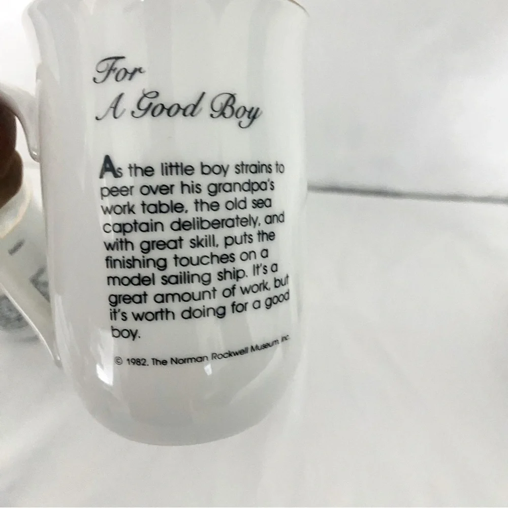 VINTAGE SET Of 5 Norman Rockwell Museum Coffee Mugs Cups White Gold Trim JAPAN